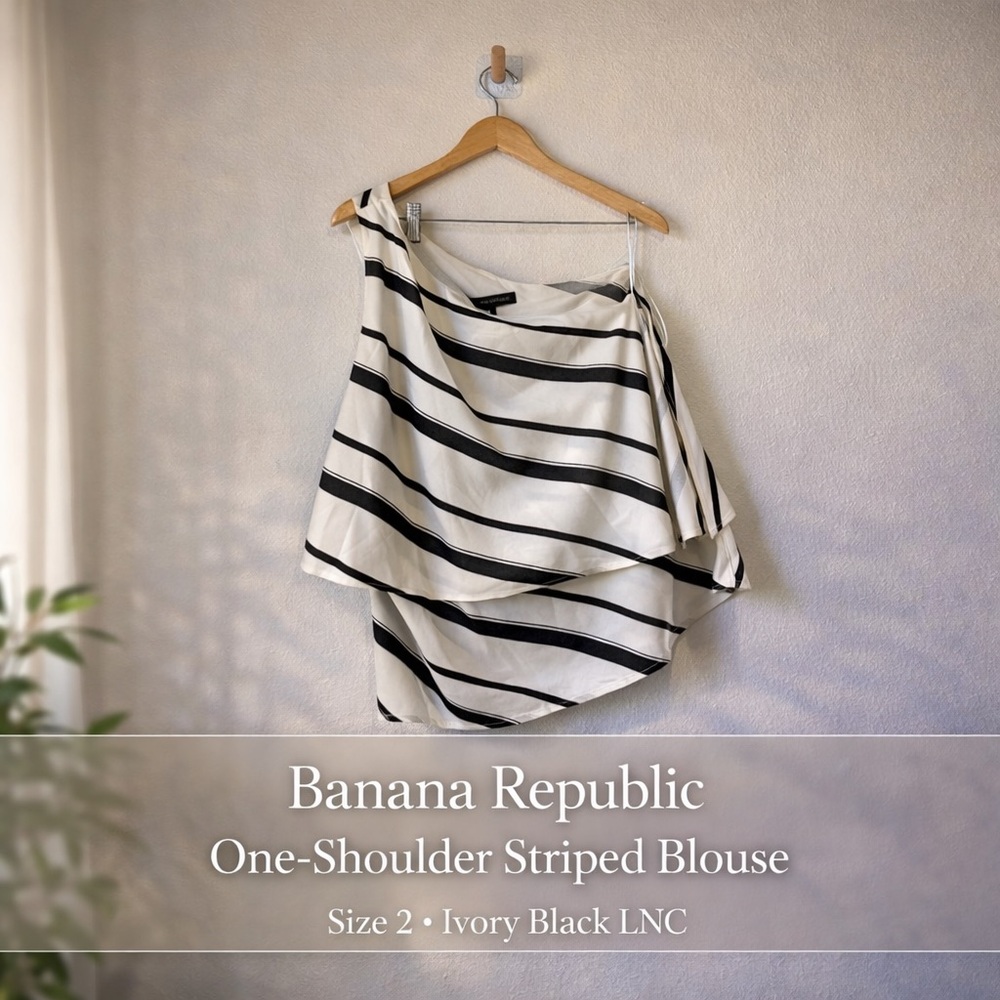Banana Republic One-Shoulder Striped Blouse Size 2 Ivory Black
